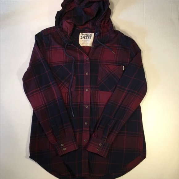 Garage Hooded Plaid Button Up - Picture 1 of 2
